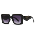 Classic black square sunglasses with purple gradient lenses and marble pattern temples - Black / Dark Grey