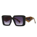 Baroque square sunglasses featuring black frames and tortoise temples with purple lenses - Black with Tea Gradient Lens