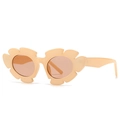 Retro oversized square flower petal sunglasses with cream frames and warm tea lenses - Cream White Frame Tea Lens