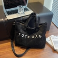 Schwarze Cord-Einkaufstasche mit TOTE BAG Stickerei und abnehmbarem Schultergurt - Schwarz