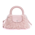 Bolso de peluche rosa rizado con correa de cuero suave y botón plateado - Rosa