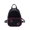Mini-Rucksack aus Wildlederimitat in Schwarz mit Karomuster und Stern-Aufnähern - Schwarz