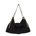 Borsa tote casual nera con tracolla in pelle marrone e design quadrato plissettato - Nero