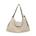 Borsa tote in nylon bianco crema con tracolla in pelle per il pendolarismo quotidiano - Bianco Sporco
