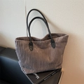 Borsa tote in velluto a coste grigio scuro con manici neri e grande capacità - Grigio
