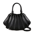 Elegante borsa nera a ventaglio con motivo a foglie e dettagli in metallo argentato - Nero