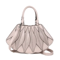 Borsa beige con motivo a foglie, cuciture a ventaglio e manico in finta pelle - Bianco Sporco