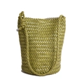 Handwoven olive green bucket bag in premium leather with adjustable shoulder strap - Light Green / Medium 25*16*26cm