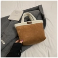 Bolso de mano chic en ante marrón y piel de oveja sintética blanca con parche - Marrón