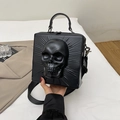Gothic black square bag featuring a 3D skull relief with adjustable crossbody strap - 20*11*20cm / Black