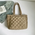 Casual khaki quilted tote bag for women with spacious capacity and diamond stitching - Khaki