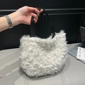 Bolso tote vintage de piel sintética blanca con asas de cuero negro en contraste - Blanco