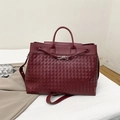 Handwoven burgundy leather tote bag with silver knot buckle and crossbody strap - 39*17*30 / Burgundy
