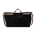 Bolso tote vintage de ante negro con asas de cuero marrón y correa ajustable al hombro - Negro