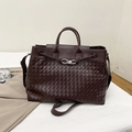Deep coffee brown hand-woven tote bag with metal twist buckle and adjustable shoulder strap - 39*17*30 / Brown