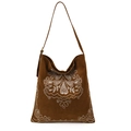 Bolso hobo bohemio vintage marrón con bordado floral y gran capacidad de almacenaje - Marrón Mocha
