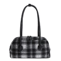 Sac baguette à carreaux noir et blanc avec anses en cuir sur un fond blanc neutre - Noir