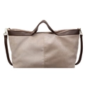 Bolso tote grande de ante en contraste caqui y marrón con correa de hombro - Blanco Roto