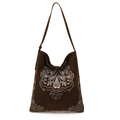 Bolso de hombro de ante marrón oscuro con bordado bohemio y gran capacidad - café