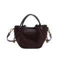 Dunkelbraune Wildleder-Eimertasche mit runden Griffen und abnehmbarem Schultergurt - Wildleder / Kaffee Wildleder