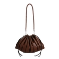 Borsa a secchiello plissettata marrone scuro con coulisse e tracolla sottile in pelle - Marrone