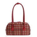Schultertasche aus Wolle mit Karomuster in Rot und Gelb mit Ledergriffen für Damen - Rot