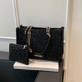 Zwarte tote bag met luipaardprint, gouden ketting en bijpassende pouch set - Zwart