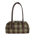 Vintage-Bowlingtasche mit grünem Karomuster und dunkelbraunen Ledergriffen für Damen - Grün