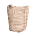 Sac seau tissé beige en similicuir de haute qualité avec élégant détail en métal argenté - Blanc Cassé / Moyen 25*16*26cm