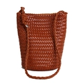Sac seau marron tissé à la main avec bandoulière nouée et détails en métal argenté - Marron / Moyen 25*16*26cm