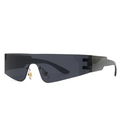 Shield-Sonnenbrille mit flacher Oberseite, grauen Gläsern und breiten schwarzen Bügeln - Grau Schwarz Grau