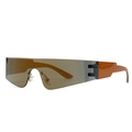 Trendige Flat-Top-Shield-Sonnenbrille mit braunen Gläsern und orangefarbenen Bügeln - Orangen-Tee