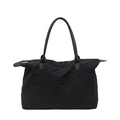 Borsa tote in nylon nero trapuntato con motivo a S e grande capacità per il pendolarismo - Nero