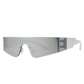 Futuristische, silber verspiegelte Shield-Sonnenbrille mit weißen Bügeln für Damen - Weiß Quecksilber