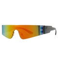 Flache futuristische Oversize-Schild-Sonnenbrille mit bunten verspiegelten Gläsern - Grau Orange