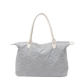Grande borsa tote trapuntata grigio chiaro con motivo a S e manici bianco avorio - Grigio