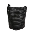 Handwoven black leather bucket bag featuring classic intrecciato weave design - Black / Medium 25*16*26cm