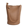 Handwoven light brown bucket bag featuring a unique knotted handle and metallic hardware - Khaki / Medium 25*16*26cm