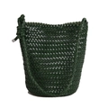 Handwoven dark green bucket bag with a cylindrical shape and long knotted shoulder strap - Dark Green / Medium 25*16*26cm
