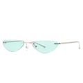 Retro cat-eye rimless sunglasses with mint green lenses and silver metal temples - Silver Frame / Green Lens