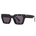 Vintage Sonnenbrille in Quadratform mit schwarzem Cut-out Rahmen und dunkellila Gläsern - Schwarzer Rahmen Schwarzgraue Linse (C1)