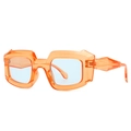 Retro-Sonnenbrille mit orangem Rahmen, blauen Gläsern und klobigen geometrischen Bügeln - Orange Cyan (C4)