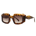 Retro Schildpatt-Polygon-Sonnenbrille mit dickem geometrischem Rahmen und Gläsern - Leopardenmuster Tee (C6)