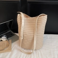 Chic beige hand-woven bucket bag with adjustable leather strap for stylish commuting - Off-white / Large 30*16*31cm