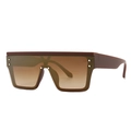 Flat top square oversized sunglasses with dark brown gradient lenses and rivet details - Tea Shallow Tea