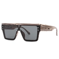 Flat top square oversized sunglasses with wood grain texture and dark grey lenses - Wood Grain Black Gray