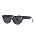 Lunettes de soleil papillon noires à la mode avec ornements métalliques argentés - Noir