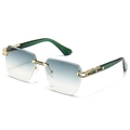 Gafas de sol modernas sin montura con lentes degradadas azules y detalles en metal dorado - Montura Dorada Lentes Degradadas Verde