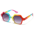 Modern retro square flat top sunglasses with rainbow gradient frames and hexagon design - C1 Rainbow Frame Gradient Gray Lens