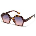 Retro square flat top sunglasses with tortoiseshell hexagonal frame and gradient lenses - C3 Leopard Frame Blue Pink Lens